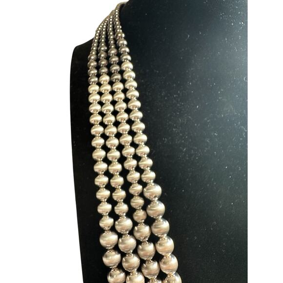 Ombré Triple Strand Metal Bead Necklace - Picture 2 of 7